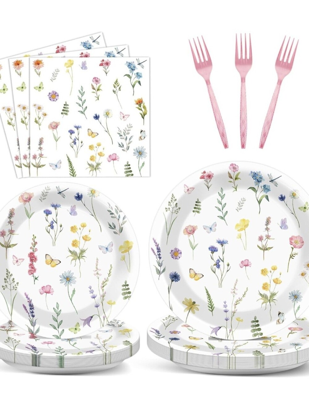 96 Pcs Wildflower Party Plates and Napkins Floral Theme Party Decorations